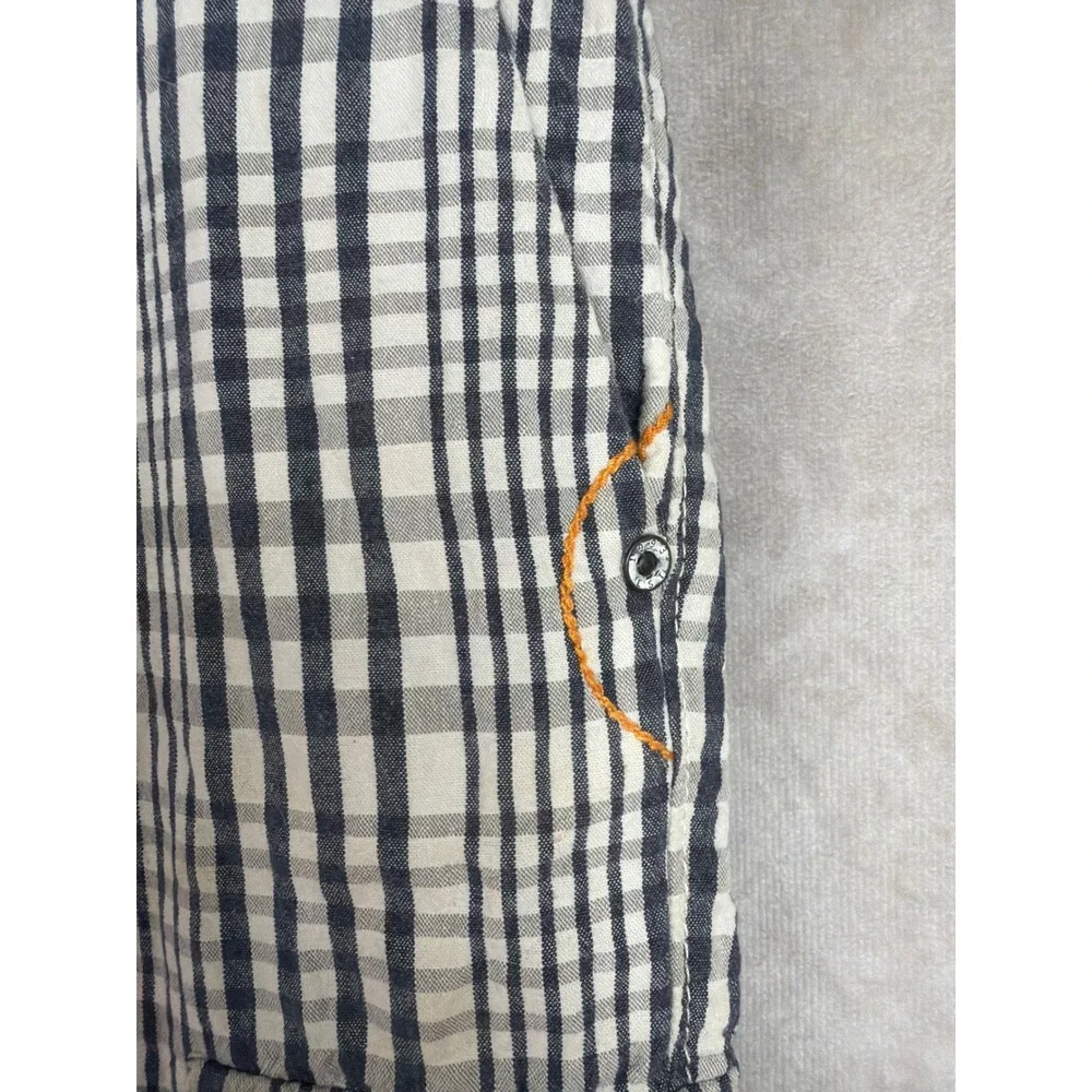 Tommy Bahama Cargo Shorts Mens 38 Navy White Plaid Cotton Tencel Casual Preppy